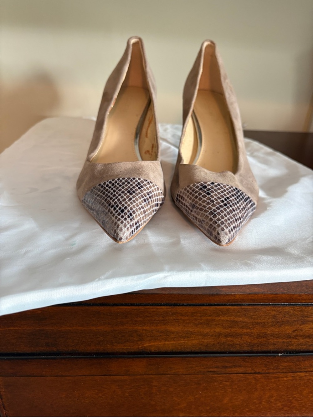 Coach Pointed-Toe Pumps in Taupe with Snakeskin Tip size 9